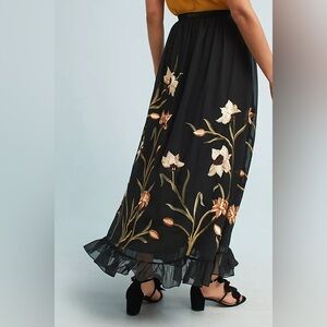 Anthropologie Varun Bahl Floral Embroidered Maxi Black Skirt